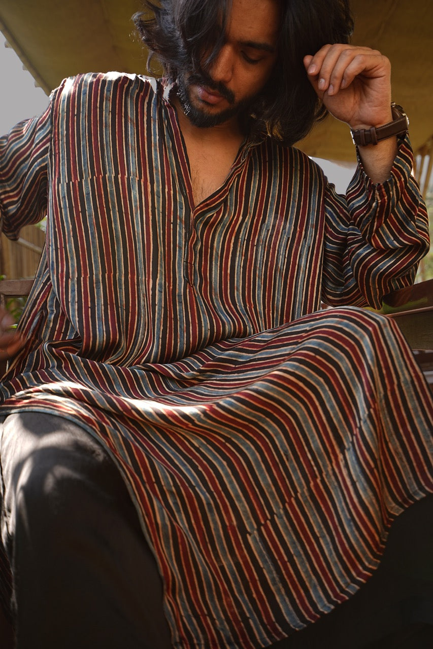 Taha Striped Unisex Silk Kurta