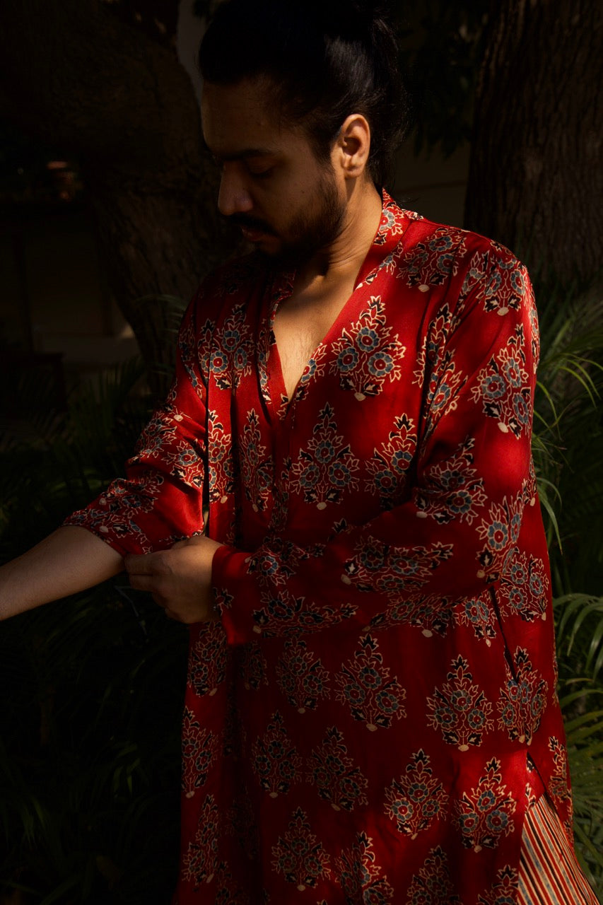 Gulnaar - Red Unisex Silk Kurta Set
