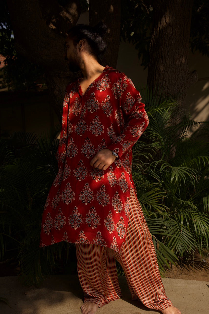 Gulnaar - Red Unisex Silk Kurta Set