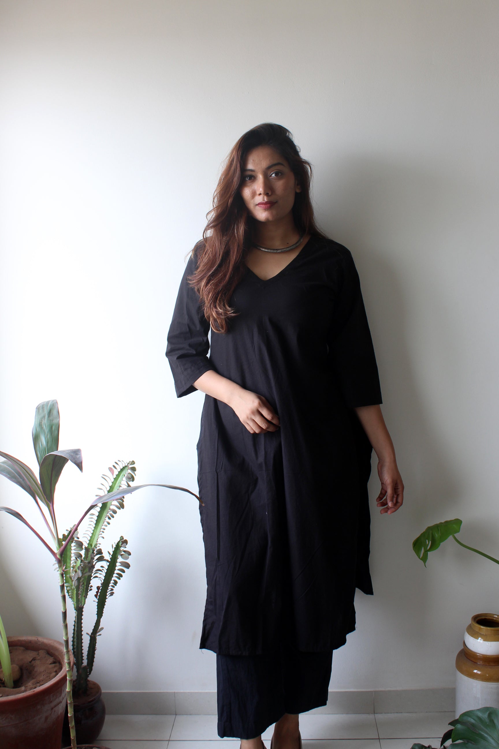 Ebony - Black Cotton Kurta Set