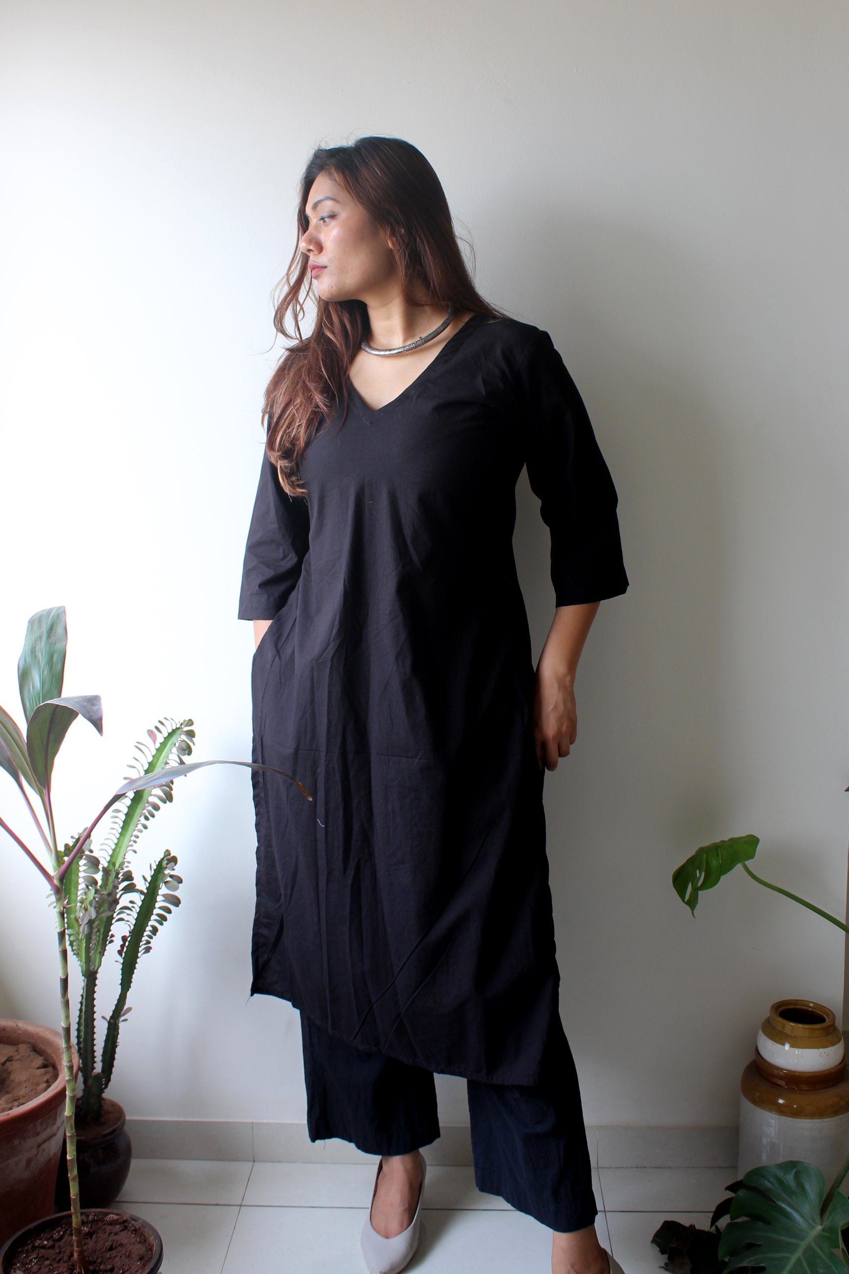 Ebony - Black Cotton Kurta Set