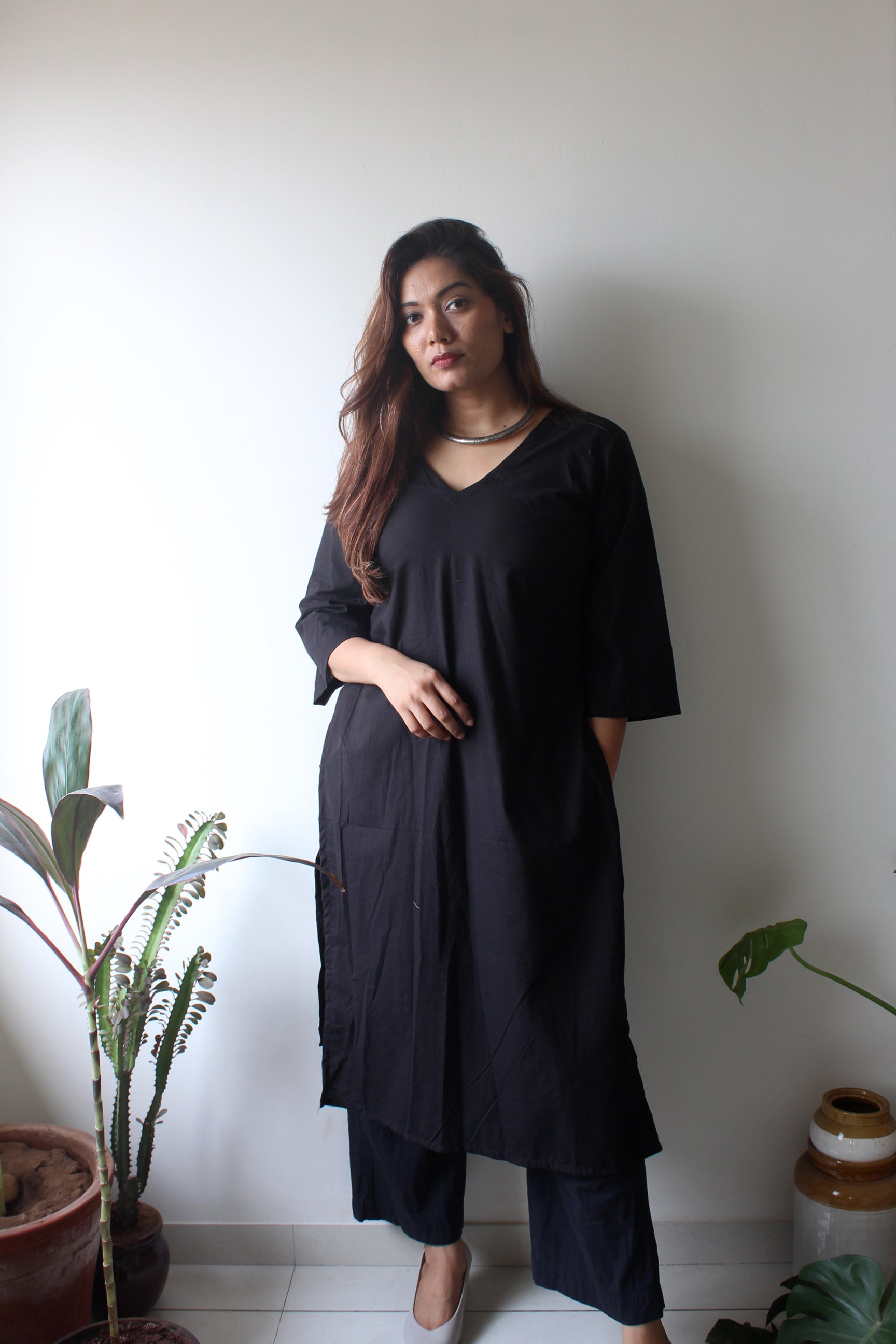 Ebony - Black Cotton Kurta Set