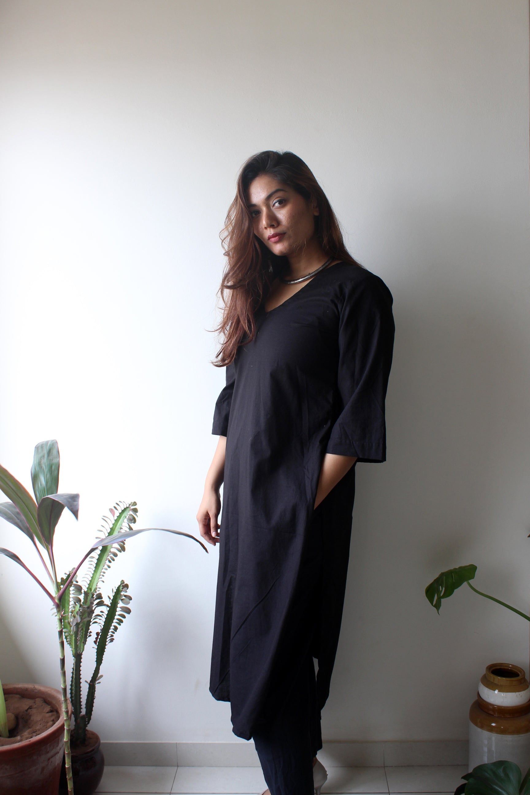 Ebony - Black Cotton Kurta Set