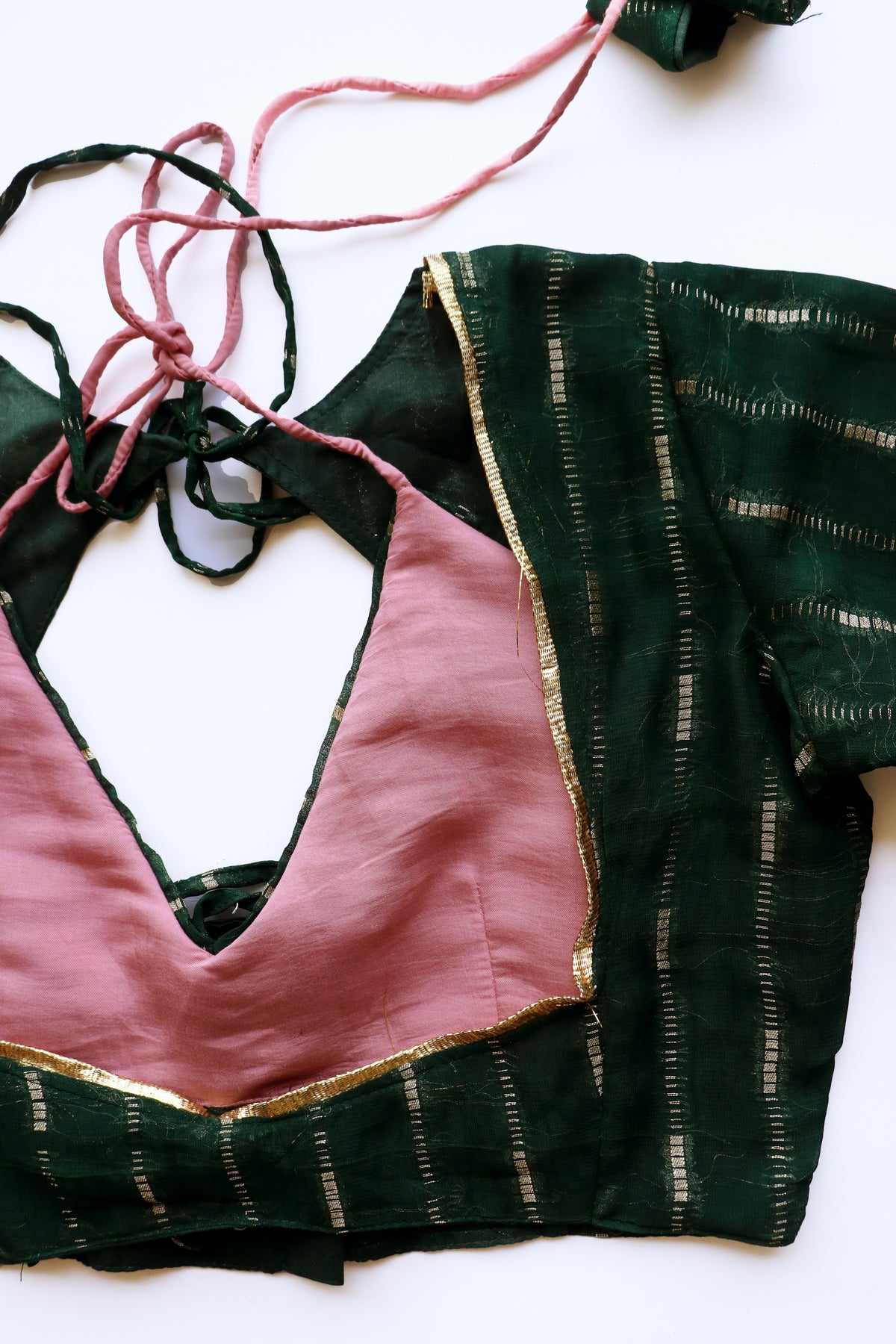 VUKICA - Forest Green & Dusty Pink Layred Blouse