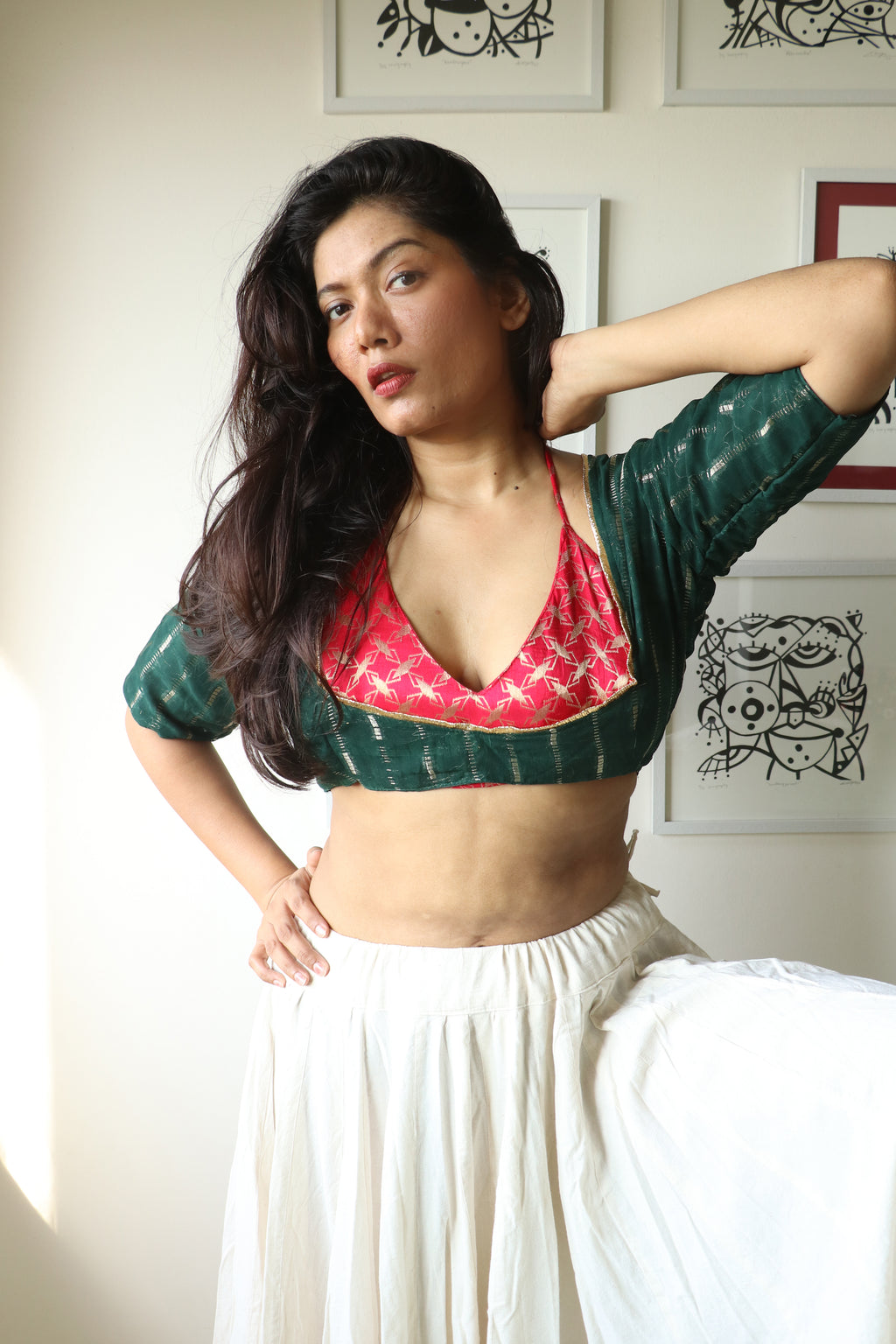 AVIRA - Emrald & Crimson Layred Blouse