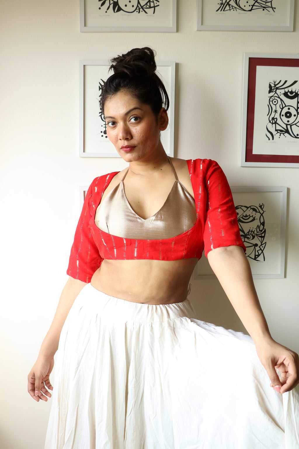 DEIANIRA  - Crimson and Gold Layred Blouse