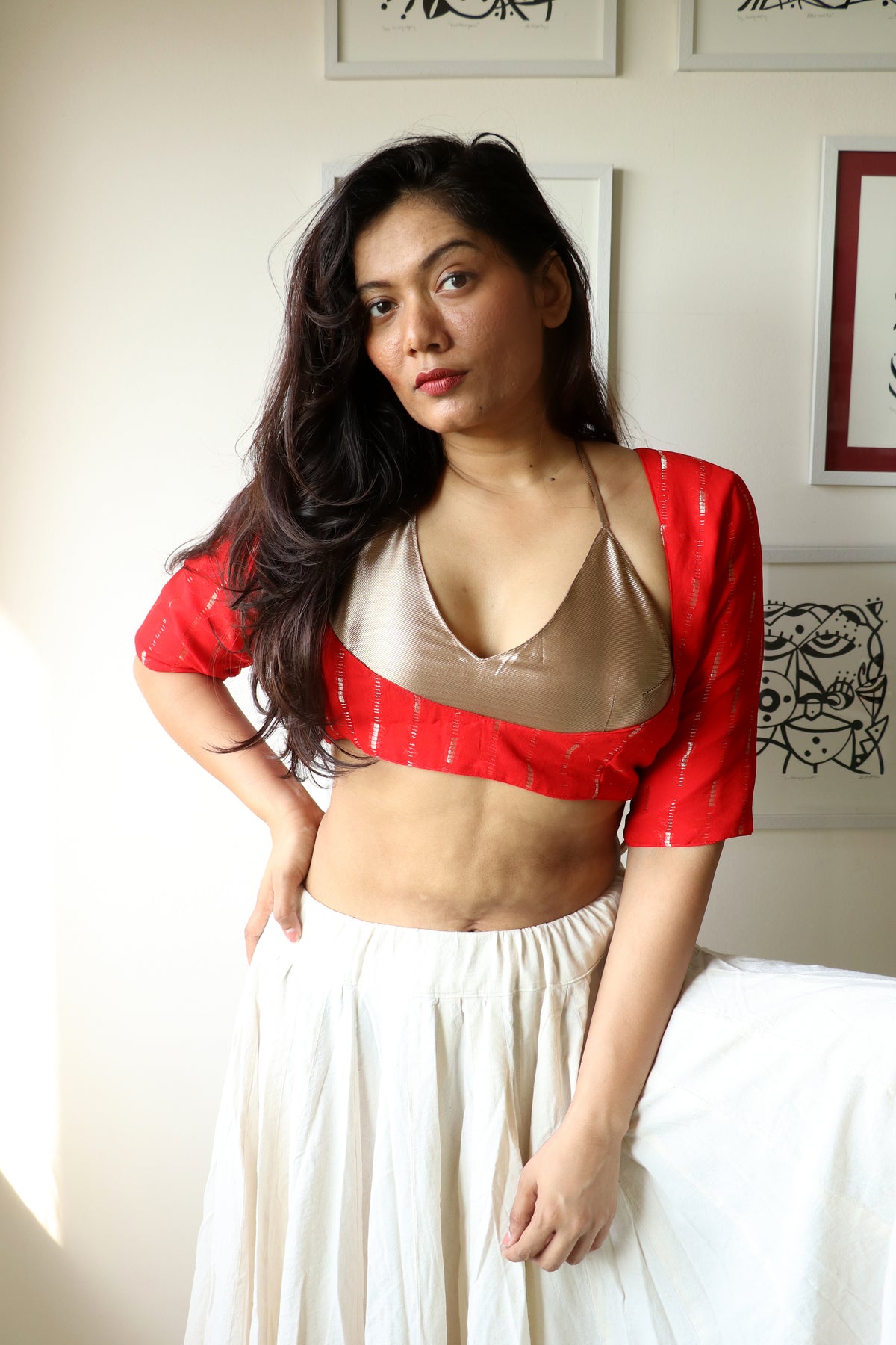 DEIANIRA  - Crimson and Gold Layred Blouse