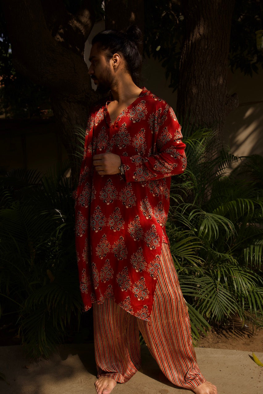 Gulnaar - Red Unisex Silk Kurta Set