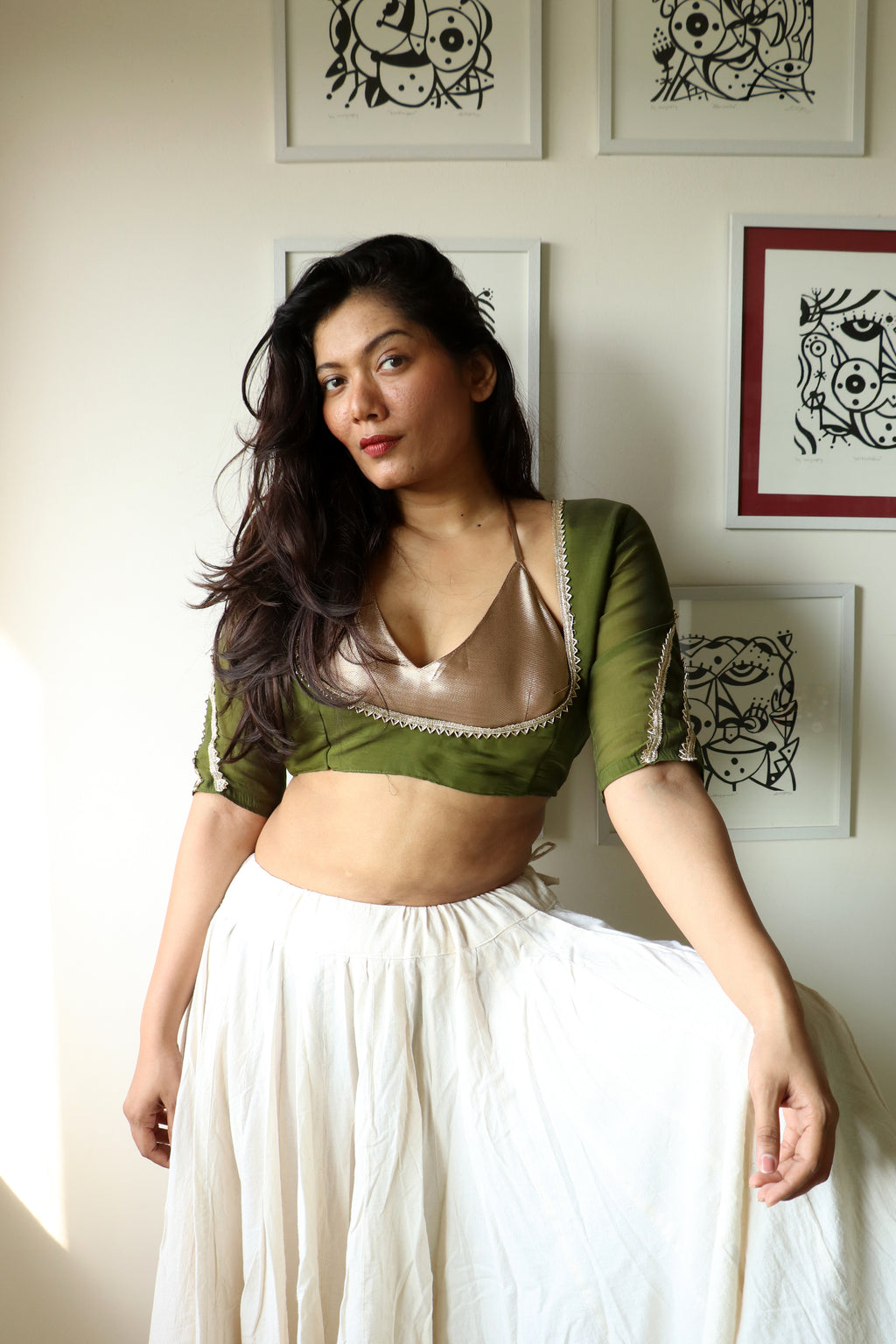 SKYLLA - Olive & Gold Blouse