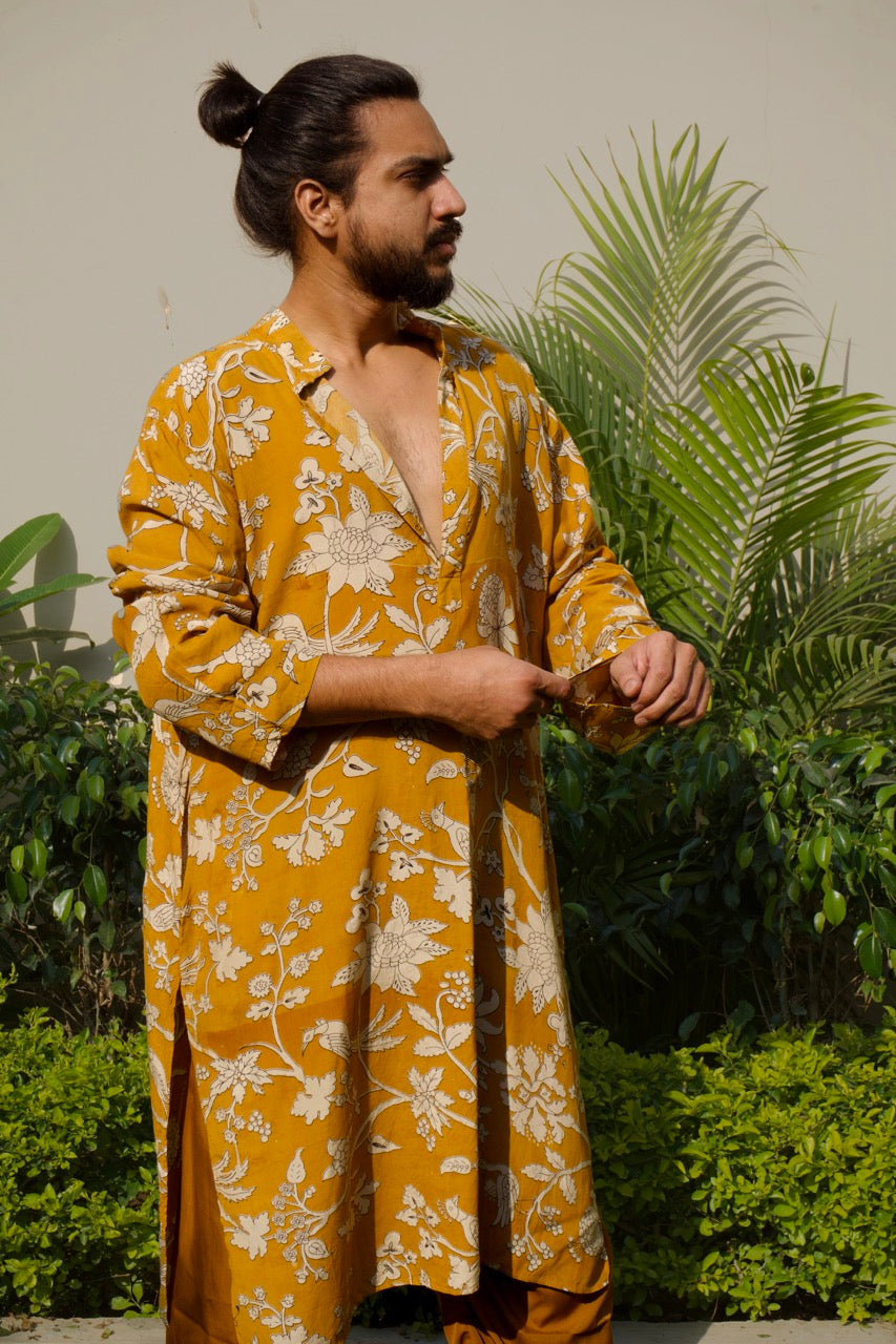 Zarvān - Yellow Silk Kurta Set - Men