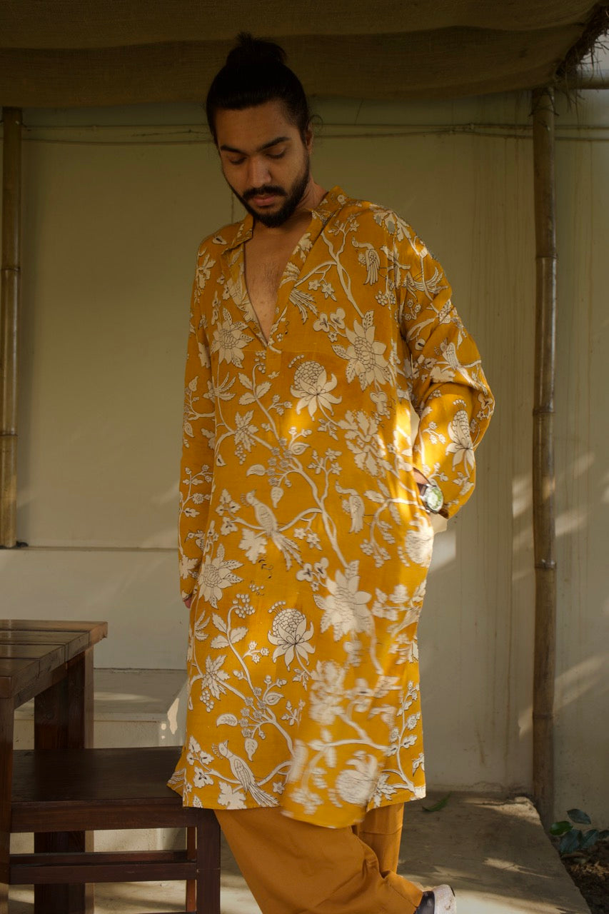 Zarvān - Yellow Silk Kurta Set - Men