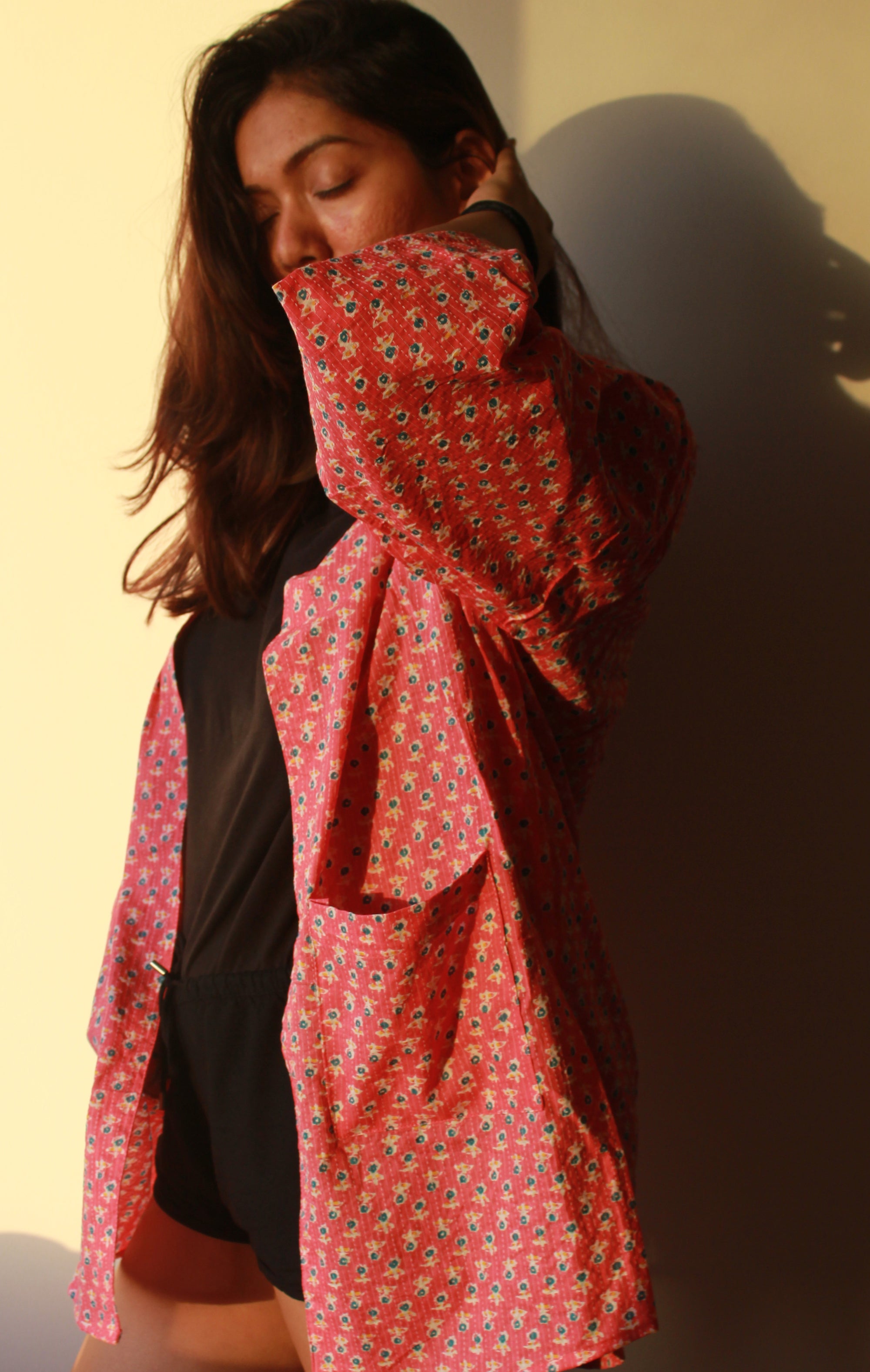 Pink Block Print with Kantha Kimono