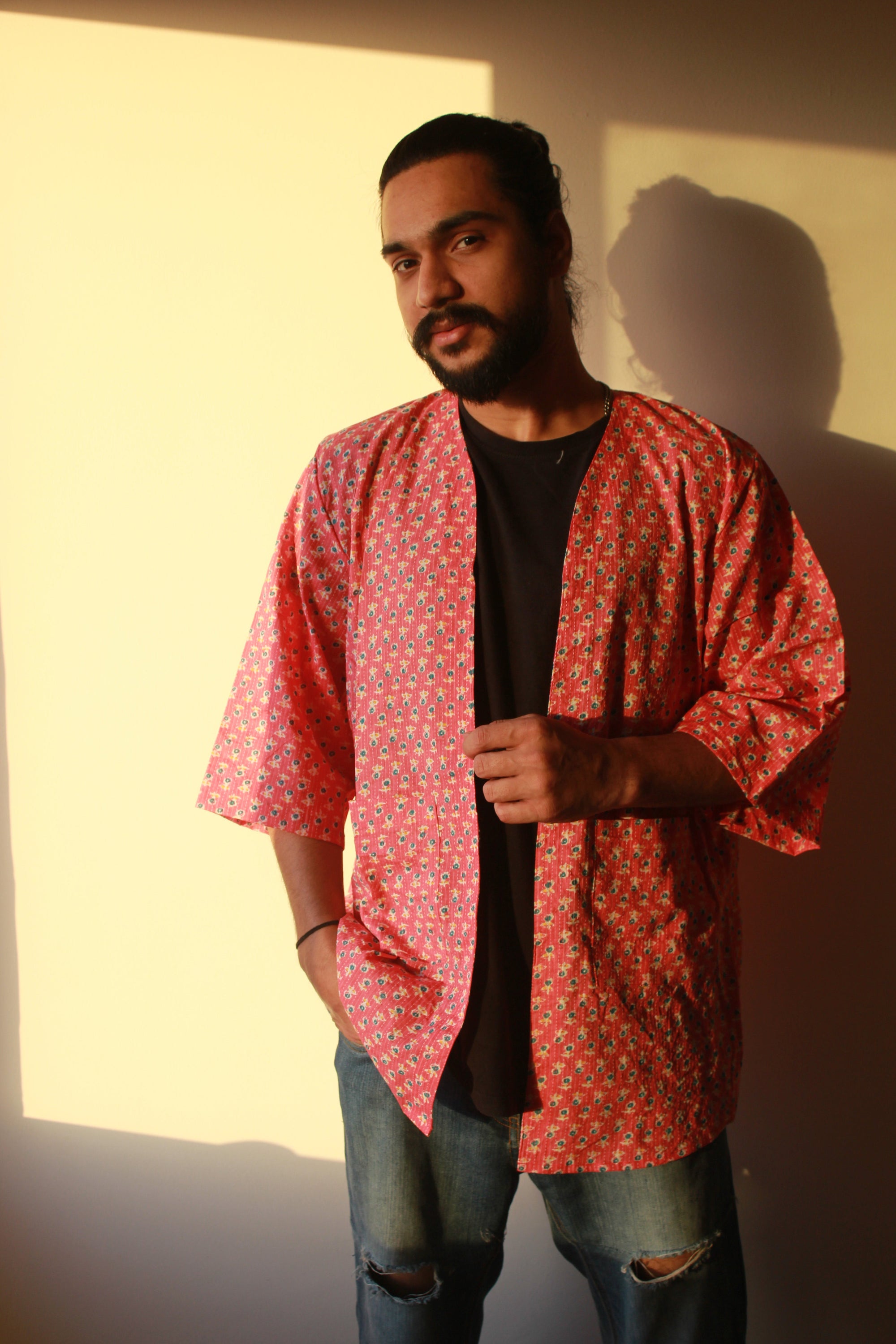 Pink Block Print Kantha Kimono