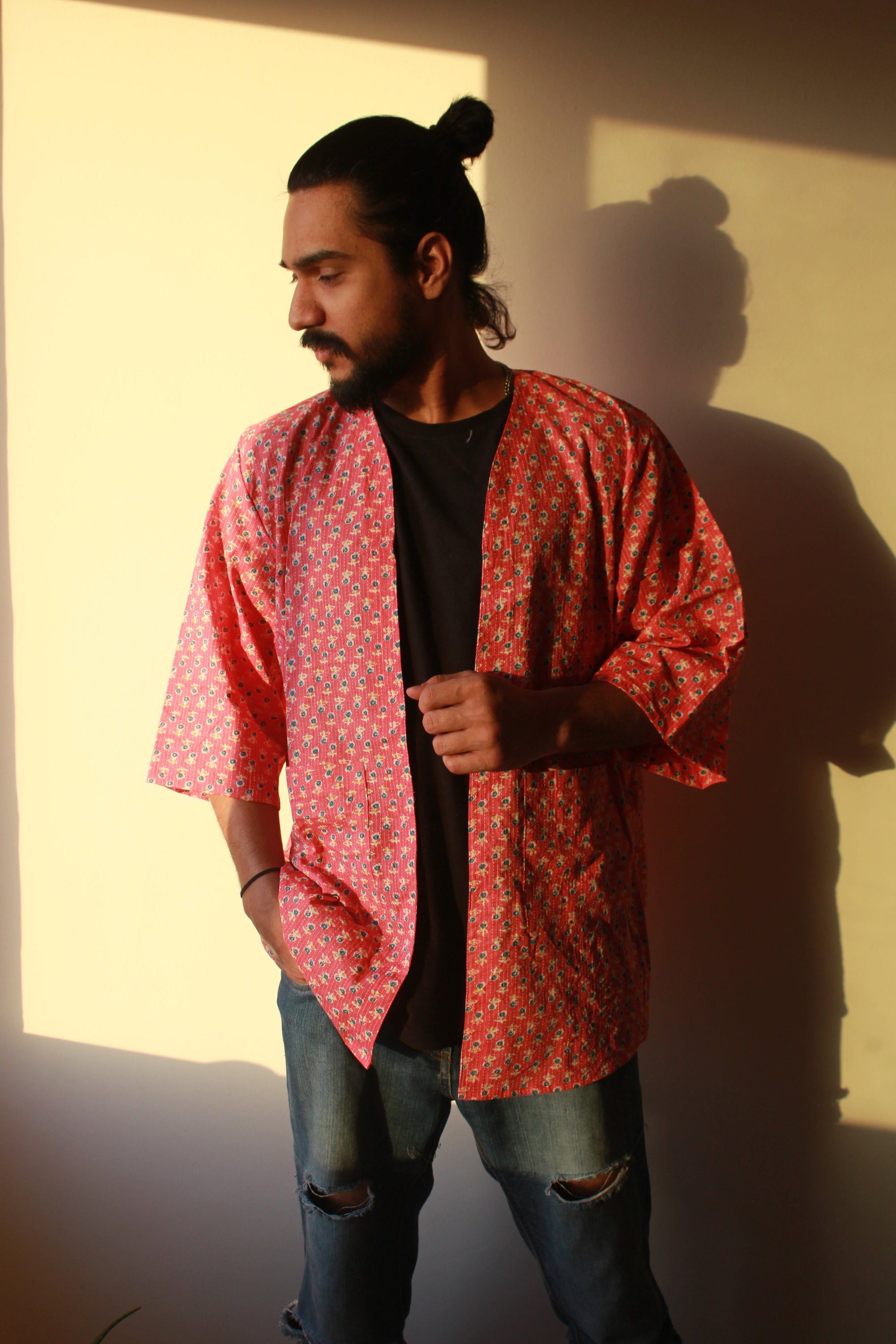 Pink Block Print Kantha Kimono